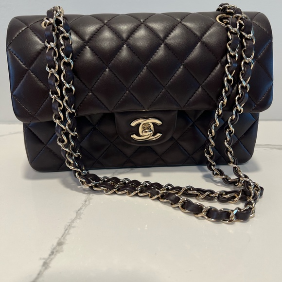 CHANEL Classic Double Flap 10 Chain Shoulder Bag Black Lambskin